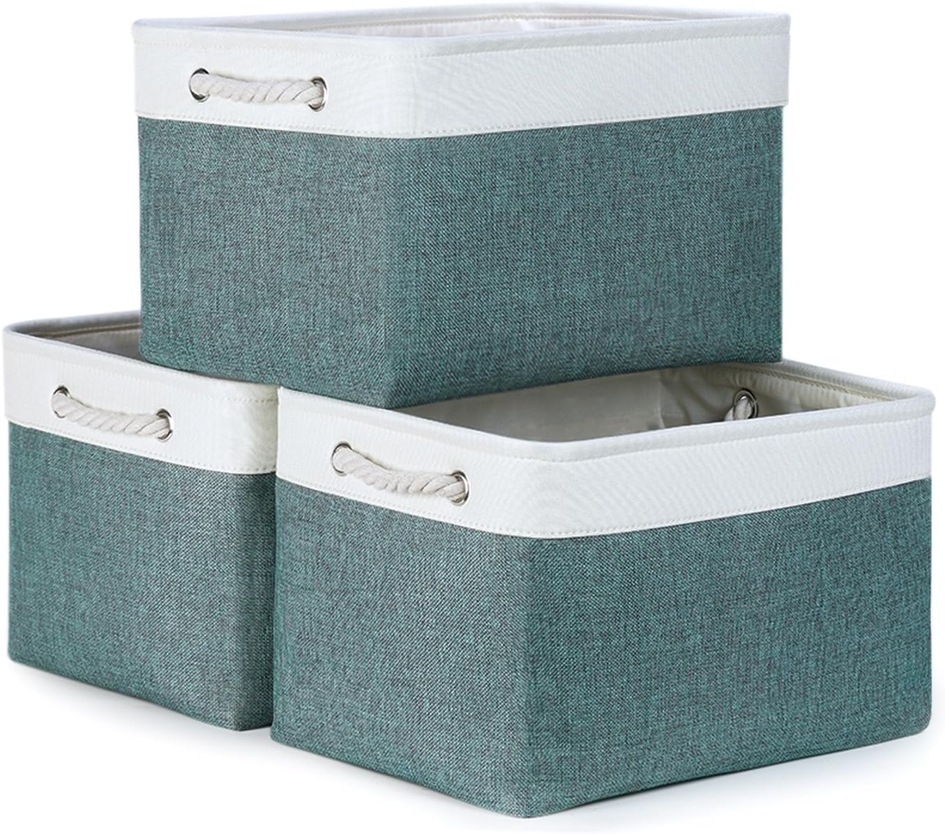 Bidtakay Fabric Storage Baskets for Shelves 3 Pack Large Storage Bins for Organizing Linen Collapsible Organizer for Closet-Deep Green