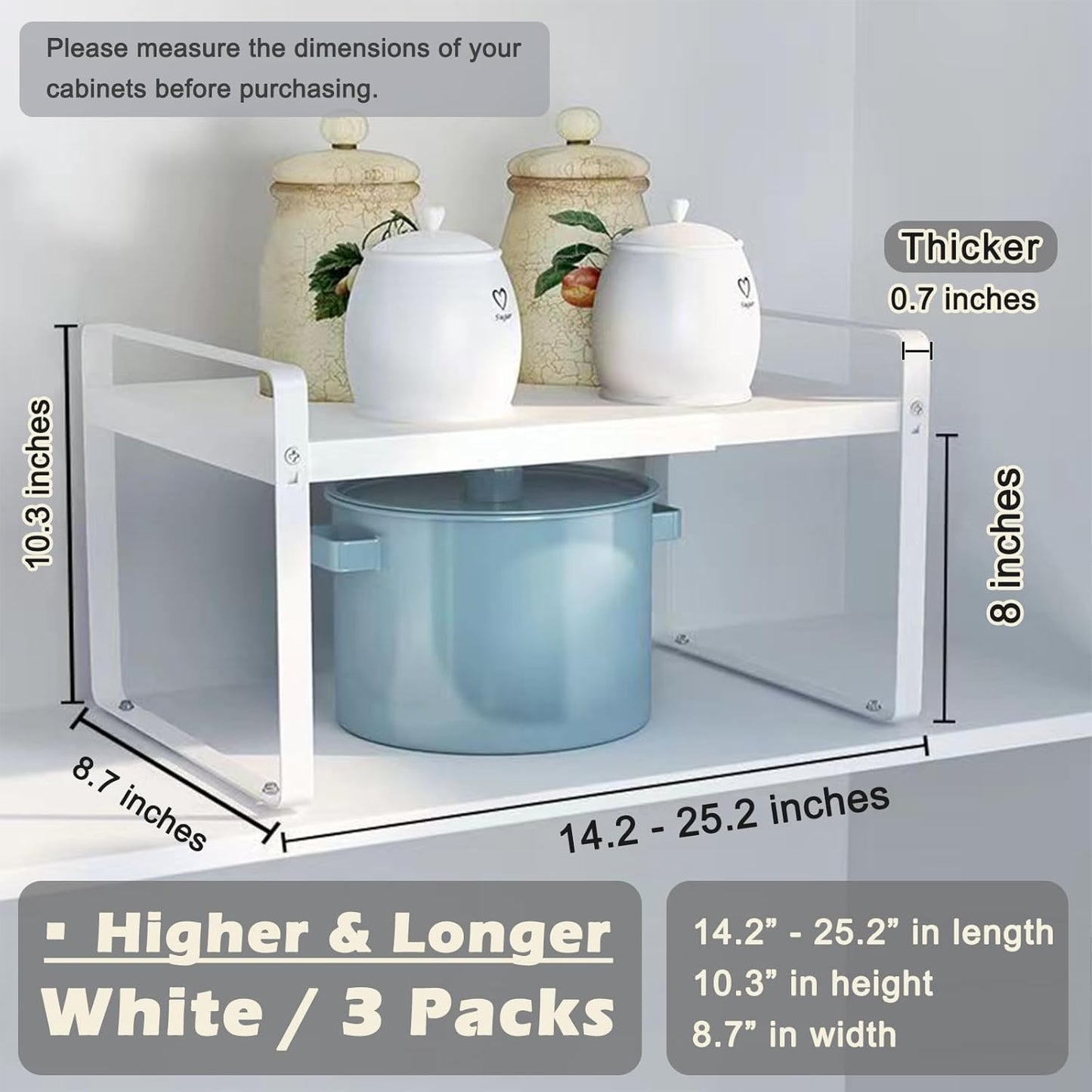 3 Pack Expandable Cabinet Shelf Organizer Kitchen Shelf Riser Stackable Pantry Shelves Kitchen Organizers and Storage Metal Spice Rack Countertop Organizer Cupboard Adjustable Shelfs Desk Rack Shelf