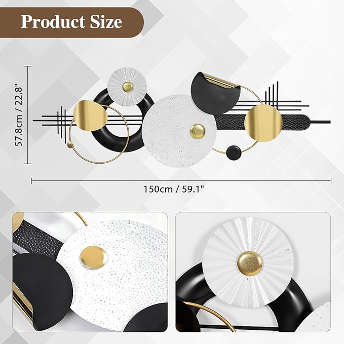 Lucky Large Modern Abstract Metal Wall Art Decor 59.1" x 21.3" Modern Geometric Abstract Wall Sculptures Circle Hanging Wall Decor for Indoor Outdoor Living Room Dinning Room Bedroom Entryway