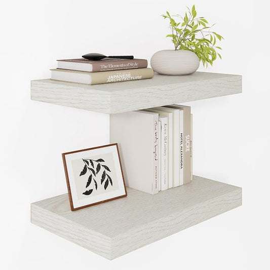 Vivelove 12 Deep Floating Shelves for Wall, 18 Inch Shelves for Room Wall Mounted, 2" Thick Floating Shelf for Living Room Bedroom Bathroom Kitchen Laundry Room, Set of 2 White Birch