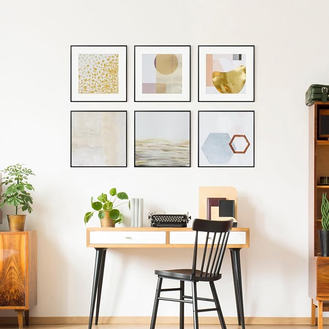 FLYJOE 16x16 Metal Square Picture Frame For Wall With Mat For 12x12, 16''x16'' Aluminum Photo Frames With Tempered Glass For Home Decor, Minimalist Modern Poster Frame Horizontally Vertically, Black