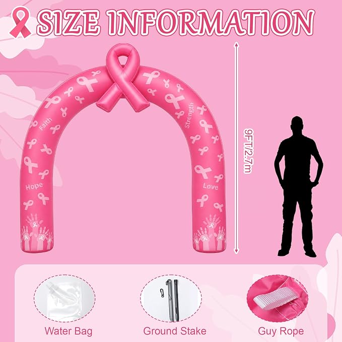 Shappy 9ft Breast Cancer Awareness Inflatable Arch Decorations LED Lights Pink Ribbon Blow up Archway Giant Decor for Breast Cancer 2026 Party Holiday Yard Lawn Porch Garden Outdoor Indoor