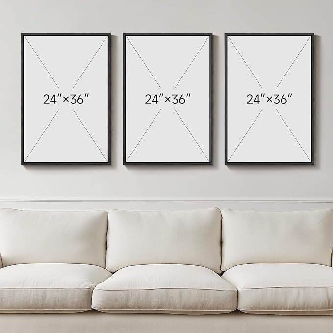 Large Framed Black and White Abstract Wall Art for Living Room, 3 Piece Big Canvas Prints Paintings Artwork for Walls, Modern Minimalist Pictures Wall Decor for Bedroom Office Hallway, 24x36 In