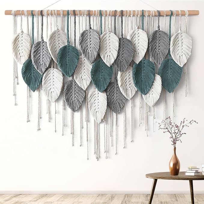Weldomcor Large Macrame Wall Hanging Boho Home Decor, Handmade Bohemian Woven Leaves Macrame Tapestry Modern Aesthetic Chic Wall Art Decorations for Bedroom Living Room Nursery Office 39" W x 29.5" L