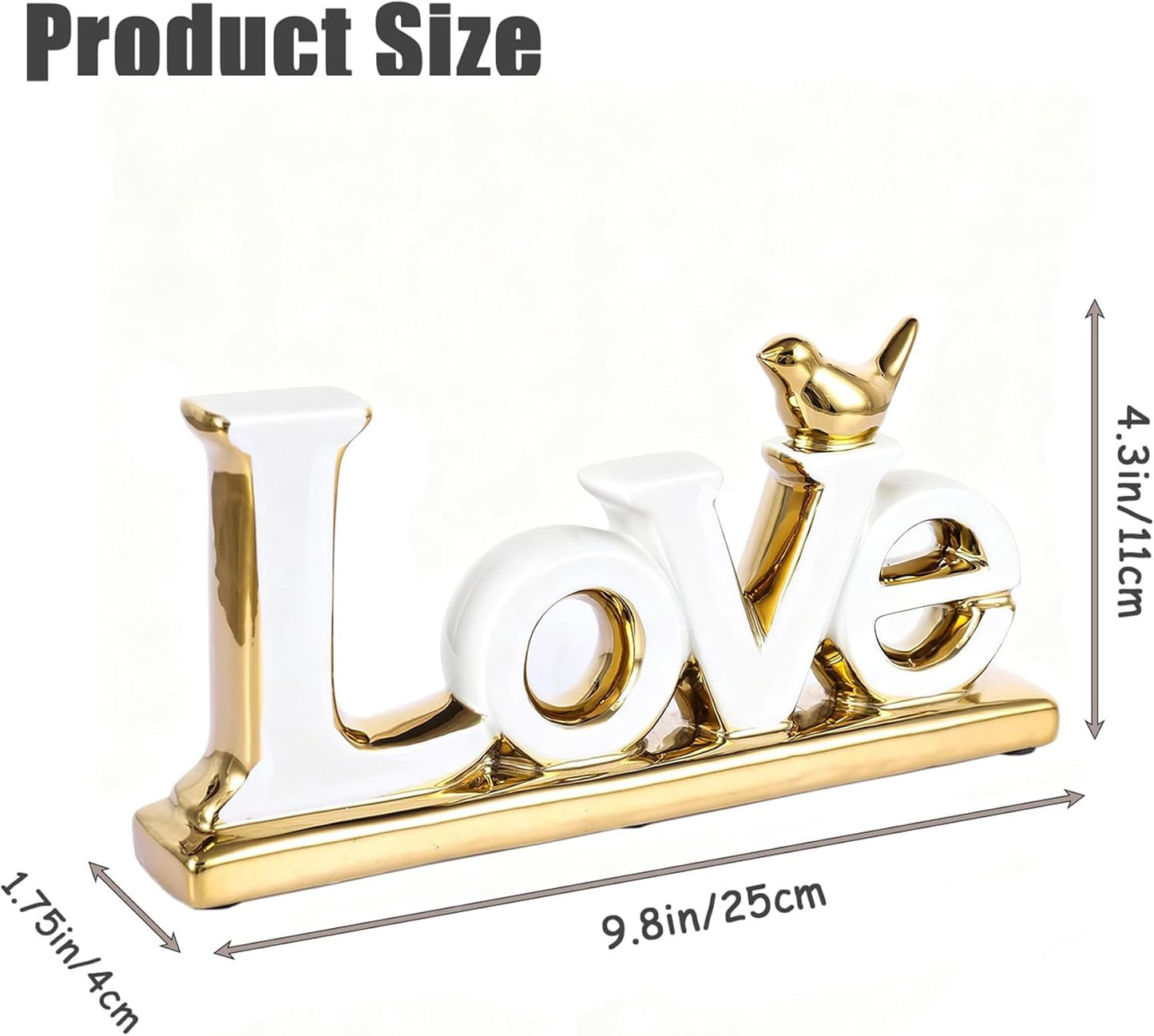 Love Sign Decoration - White & Gold Modern Bird Sculpture Statue, Personalized Love Decor for Living Room, Bedroom, Desktop