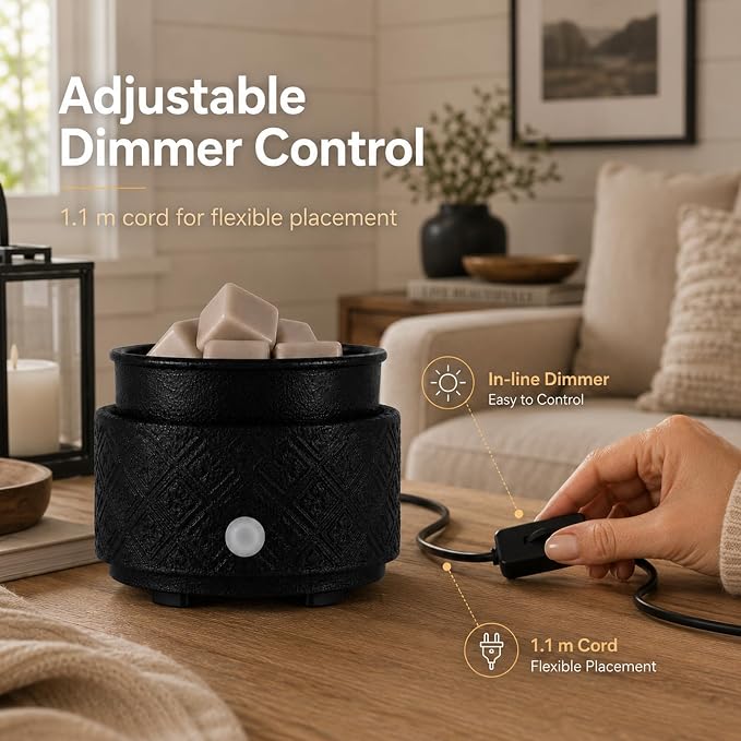 mocosa Wax Melt Warmer, 3-in-1 Ceramic Electric Wax Warmer for Scented Wax Melts, Jar Candles & Fragrance Oils, Flameless Home Fragrance Warmer with Removable Dish, Gifts for Women Mom(Black)