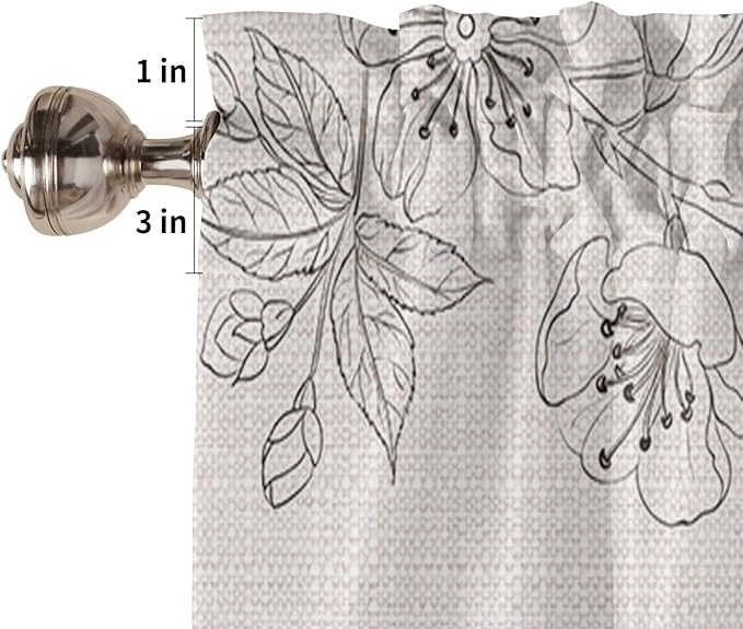 Kitchen Tier Curtains 54 inches Long, Flowers Leaves and Polka Dot Texture on Cotton Linen Window Curtains for Living Room Bath,Rod Pocket Light Filter Drapes Half Window Treatment Tiers 2 Panels