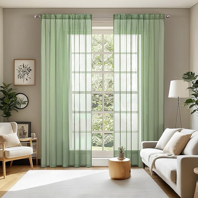 MIULEE 2 Panels Solid Color Sheer Window Curtains Elegant Window Voile Panels/Drapes/Treatment for Bedroom Living Room (54 X 108 Inches Sage)