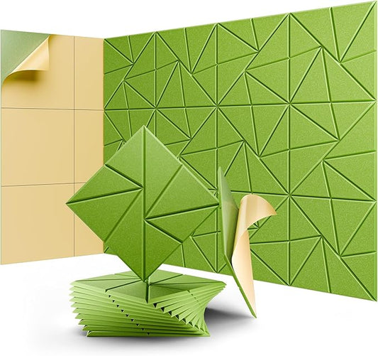 12 Pack Acoustic Panels, Sound Proof Foam Panels for Walls, Self-Adhesive High Density Soundproof Wall Panels, 12" X 12" X 0.4", Sound Absorbing Panels for Home, Studio, Office (Green)