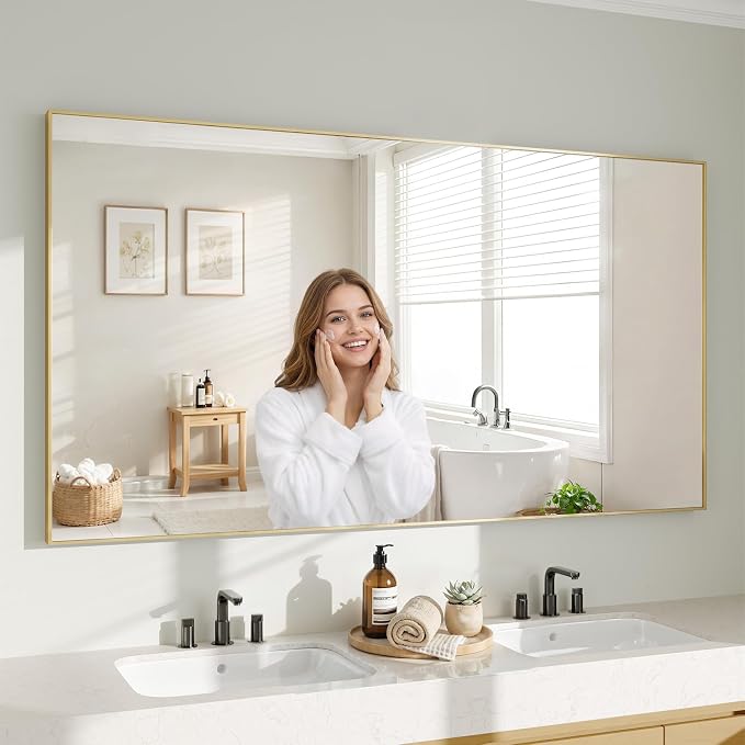 Koonmi Gold Mirrors for Wall, 30x60 Inch Bathroom Mirror, Rectangular Wall Mirror for Living Room Bedroom Bathroom, Hangs Horizontally or Vertically