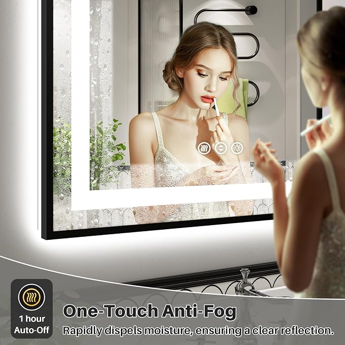 60x36 Inch LED Bathroom Mirror with Black Frame, Backlit & Front Lit, Anti-Fog Lighted Bathroom Vanity Mirror for Wall, Memory Function, Dimmable, HD Tempered Glass, Shatter-Proof