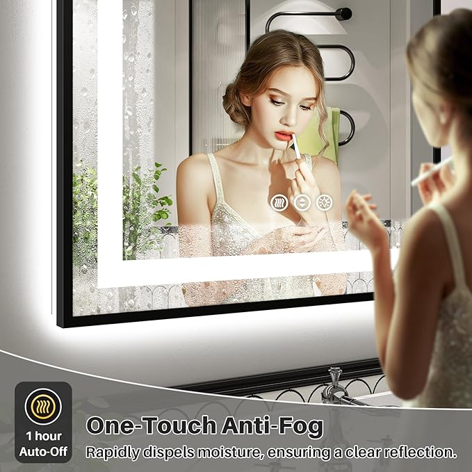 72x36 Inch LED Bathroom Mirror with Black Frame, Backlit & Front Lit, Anti-Fog Lighted Bathroom Vanity Mirror for Wall, Memory Function, Dimmable, HD Tempered Glass, Shatter-Proof