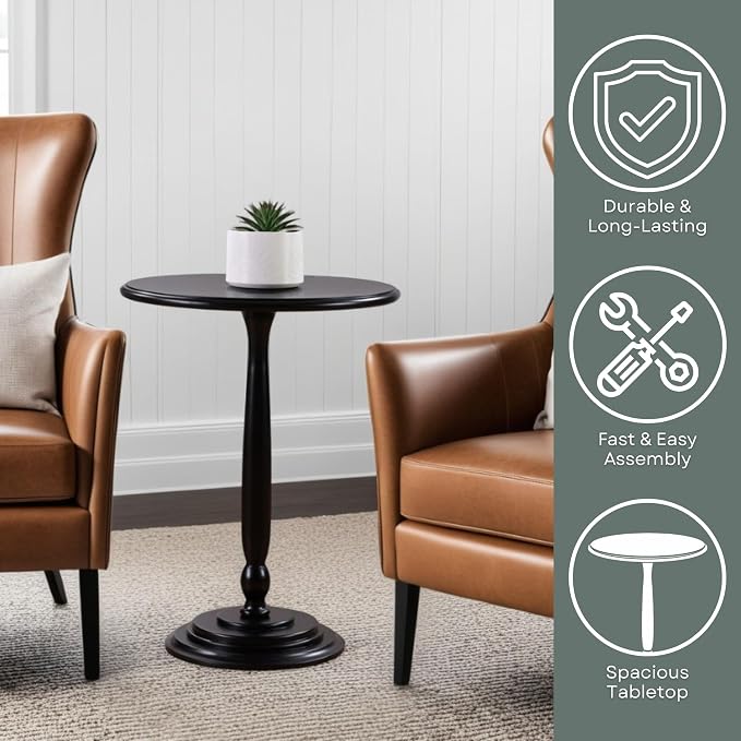 Convenience Concepts Classic Accents Amelia Spindle Table 18" - Traditional Solid Wood Round Side Accent, Display Pedestal for Transitional Living Room, Entryway, Hallway, or Bedroom, Black