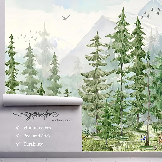 YQWDMX - Green Tropical Jungle Peel and Stick Wallpaper murals for Nursery ZY21 L