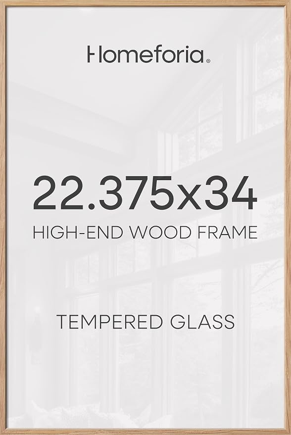 Homeforia 22.375x34 Puzzle Frame Wooden, High End Natural Oak 22.375 x 34 Picture Frames Light Wood without Mat, 34x22.375 Poster Frames for Wall, 22.375by34 Frames, Tempered Glass, Wall Kit, Set of 2