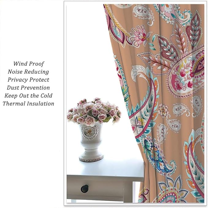 Paisley Print Curtains, Featuring Abstract Floral and Botanical Motifs in A Bohemian Style, Suitable for Bedrooms, Living Rooms and Offices As Blackout Curtains.63X63 Inch