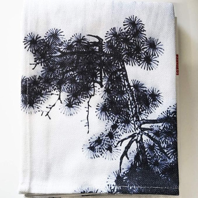 Ofat Home Chinese Ink Landscape Noren Curtain 33.5" x 59" | Mountain and plum blossom oriental ink painting, zen style fabric hanging curtain for doorway or wall decor