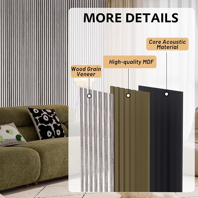 4 Pack Wood Panels for Wall, 47.2"×23.6" Wood Slat Acoustic Panels for Wall, Soundproof Panels, 3D Fluted Panels for Interior Decor (Grey)
