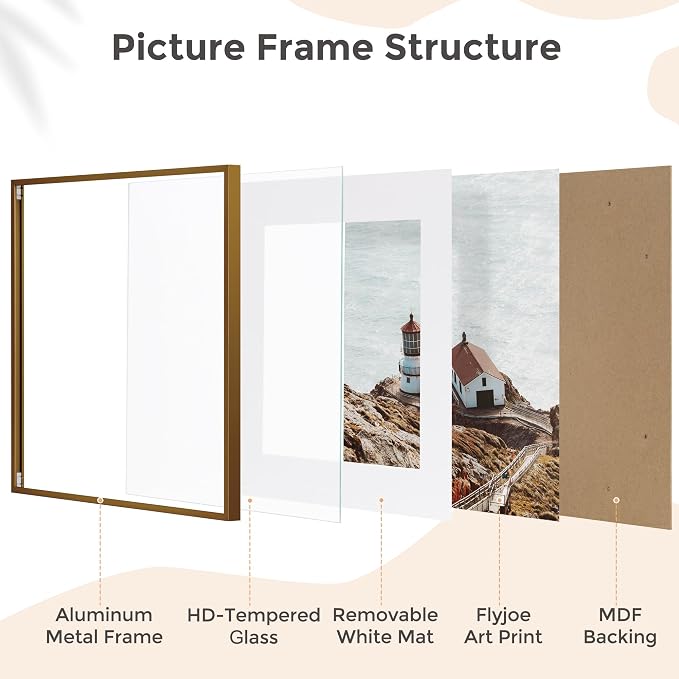 FLYJOE 16x16 Metal Square Picture Frame For Wall With Mat For 12x12, 16''x16'' Aluminum Photo Frames With Tempered Glass For Home Decor, Minimalist Modern Poster Frame Home Wall Decor, Bronze