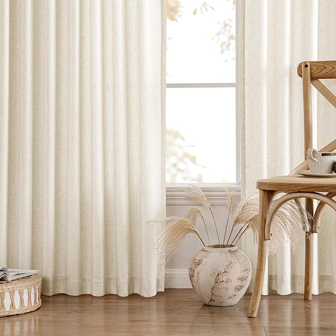 MIULEE Non-See-Through Privacy Linen Curtains 2 Panels, Light Filtering Window Curtains Farnhouse Textured Back Tab Semi Sheer Drapes for Bedroom Living Room, 52 x 108 Inches Long, Ivory