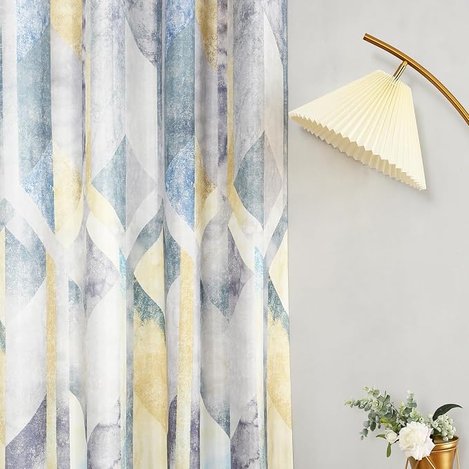 Leeva Extra Wide Curtains & Drapes, Privacy Protection Drapes Curtain Panel Geometric Pattern Window Treatment for Living Dining Room Office, 1 Panel, 84 Inch Wide