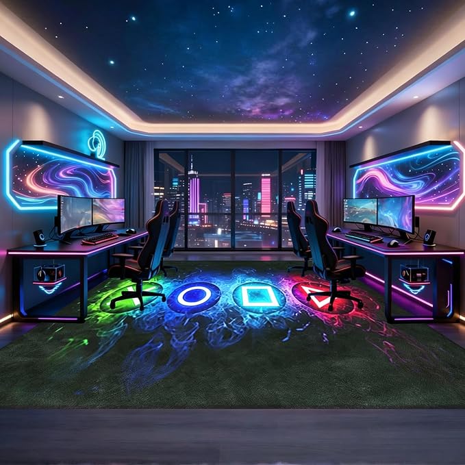 Gaming Rug 9 x 12 Large Gamer Area Rug for Boy Bedroom Cool Video Game Carpet Decoration Gamer Console Boys Teens Child Play Floor Mat for Living Room