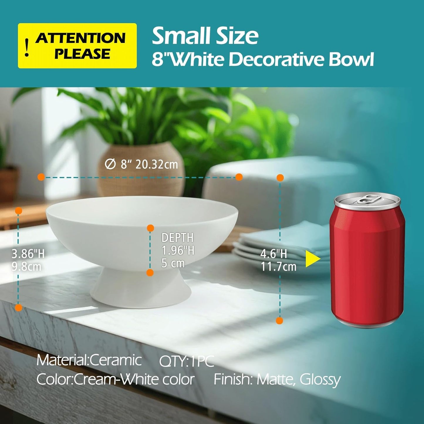 White Pedestal Decorative Bowl - 8" Minimalist Decorative Fruit Bowl for Kitchen Counter, Entryway,Multi-Purpose Centerpiece bowl for Bread, Snacks, Candy, Perfect for Housewarming &Wedding Gift