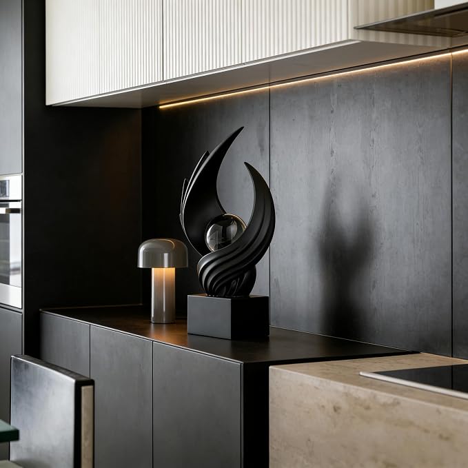 AWNR Gold Abstract Sculpture House Decor Aesthetic - Home Décor Accents for Nightstand, Shelves, Dining Room, Entryway Table, Office, Desk Accessories (Black B)