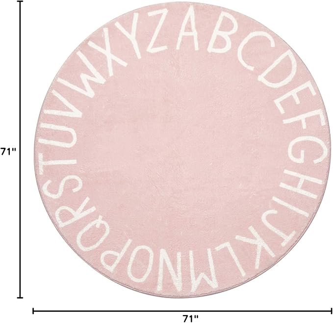 Topotdor Round Kids Play Rug Alphabet Nursery Area Rug Extra Large Soft Crawling Play Mat for Children Toddlers Bedroom (71 inch, Pink)
