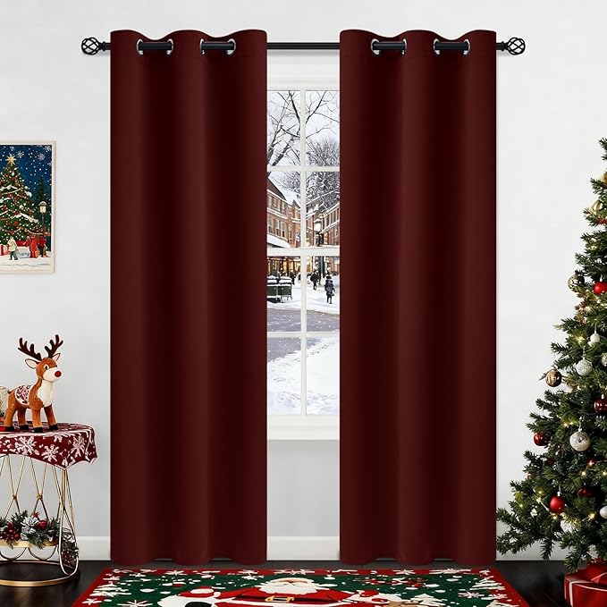 COSVIYA Blackout Curtains & Drapes Room Darkening Burgundy Curtains 84 inch Length 2 Panels,Grommet Polyester Light Blocking Insulated Thermal Window Curtain for Bedroom/Living Room,42x84 inches