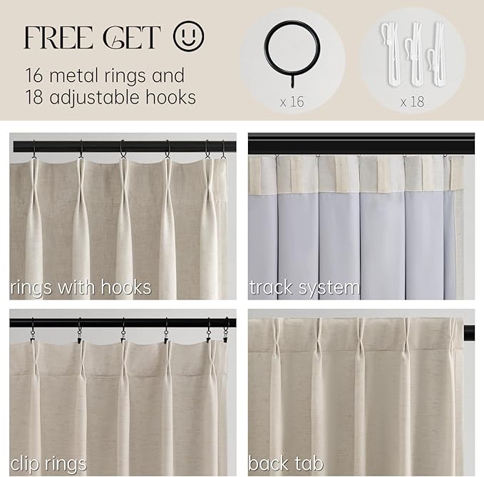 100% Blackout Curtains for Bedroom 84 Inches Long,Textured Beige Pinch Pleated Linen Black Out Advanced Curtains 1 Panels Set,Thermal Insulated Farmhouse Curtains for Living Room Track System