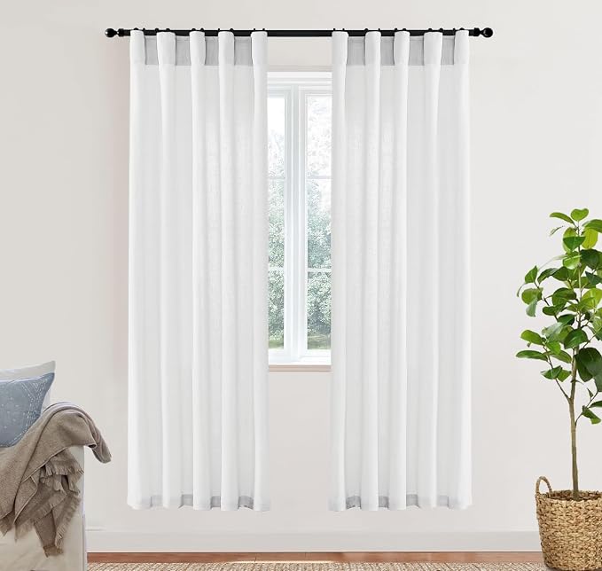 XTMYI 78 Inch Linen Sheer Curtains, White Closet Curtains for Bedroom Open Closet Door, Semi Sheer Privacy Linen Cotton Drapes for Living Room Dining Room, 40" W x 78" L 2 Panels Set