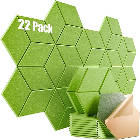 22 Pack Self-Adhesive Acoustic Panels 12" X 10" X 0.4" - Sound Proof Foam Panels with High Density, Y-Lined Design, Flame Resistant, Absorb Noise and Eliminate Echoes(Olive Drab)