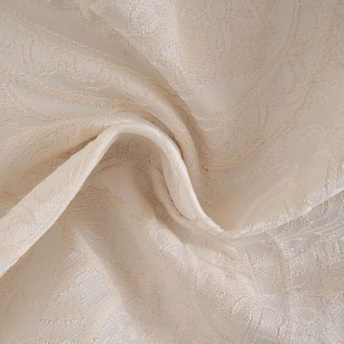 ENJOYBRIDAL Paisley 96 Inch Curtains for Bedroom Living Room Drapes Jacquard Semi Sheer Off White Long Window Curtain Panels Rod Pocket 2 Panels Set Boho Farmhouse Floral Cream Window Treatments