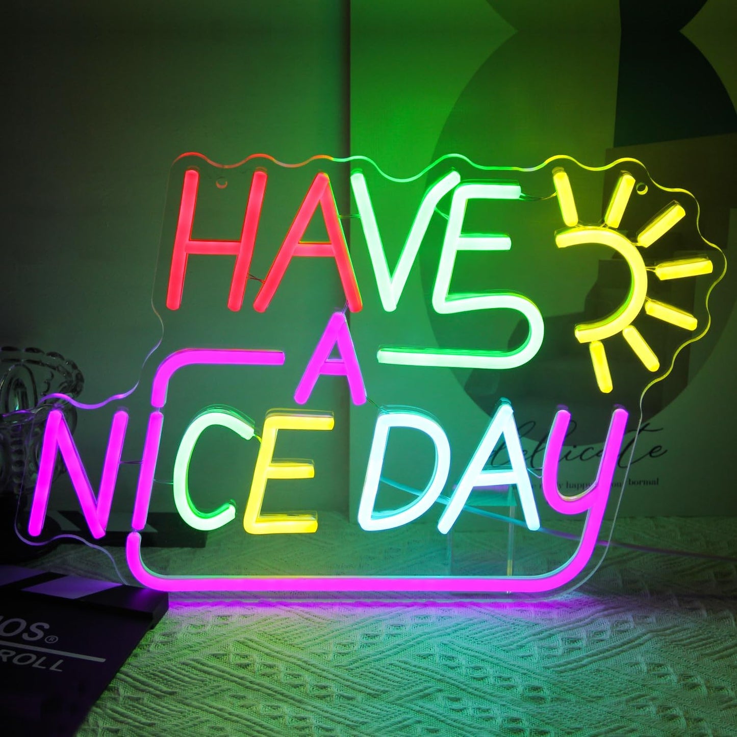Have A Nice Day Neon Sign for Wall Colorful Letter Neon Light Sun LED Neon Lights Signs Dimmable Words Light Up Signs for Bedroom Living Room School Office Dorm Party Decor Kids Gifts