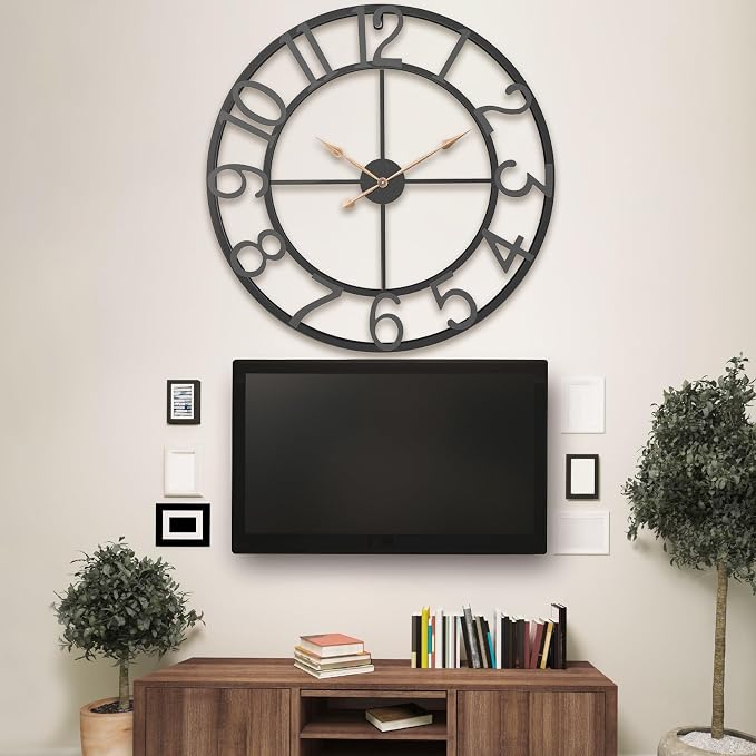 36 Inch Extra Oversized Large Giant Modern Decorative Wall Clock,Vintage Industrial Farmhouse Black Metal Big Arabic Numerals Large Clocks for Living Room Decor,Entrance Fireplace,Dining Room