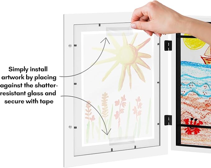 Americanflat - 2 Pack - Kids Artwork Frame Changeable (White) - Magnetic Door Holds 100 Art Pieces - 8.5x11 Letter Size Display with Mat or 10x12.5 Without Mat - My Mini Masterpiece