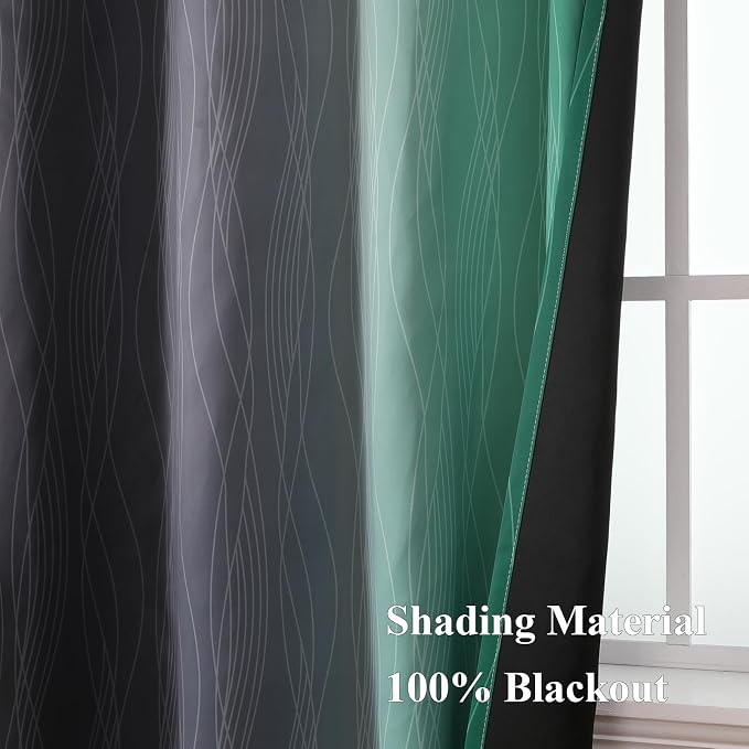 Estelar Textiler Black and Green Ombre Blackout Curtains 45 Inches Long, Full Room Darkening Gradient Drapes for Bedroom, Thermal Insulated Grommet Curtains for Short Window,52Wx45L,2 Panels