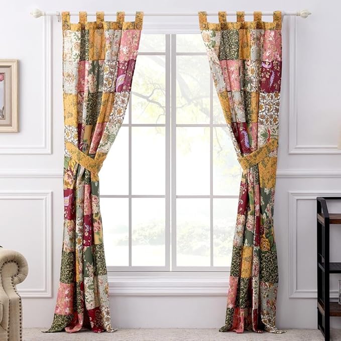 Greenland Home Antique Chic Authentic Patchwork Curtain Panel Set, 84 x 84 inches, Includes Two (2) 42 W x 84 L Panels