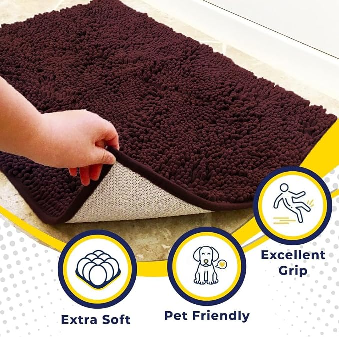 Muddy Mat® | Super Water Absorbent Door Mat Indoor, Microfiber Quick Dry Chenille Entryway Rug, Slip Resistant Front Door Mat, Indoor Mats for Entryway, Machine Washable Pet Rug, Rust 5ft x 7ft