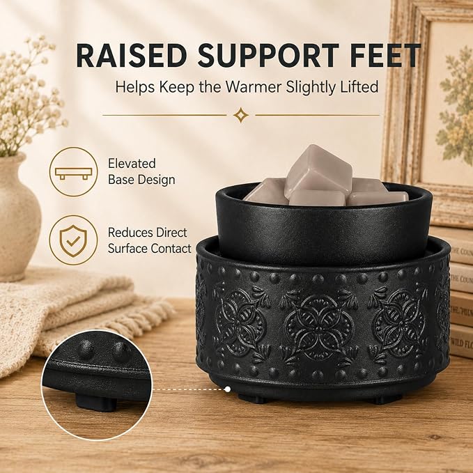 Mocosa Ceramic Wax Warmer Wax Melt Warmer for Scented Wax 3-1 Electric Candle Warmer Home Fragrance Wax Burner Perfect Christmas Gifts for Mom Women(Black-Granular)
