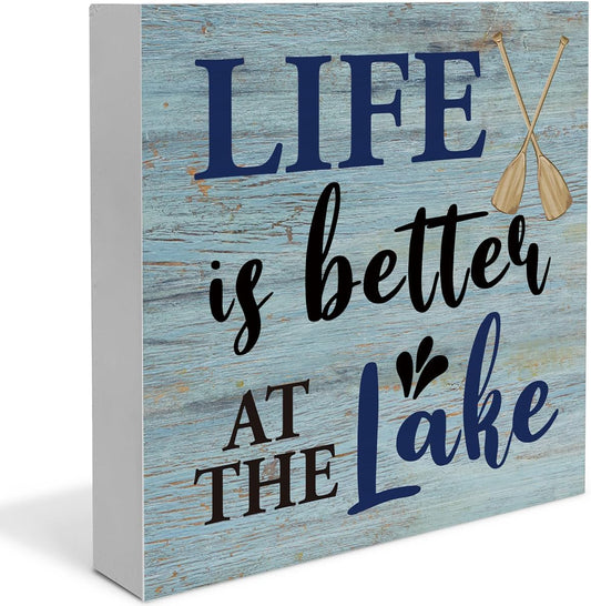 Lake House Decor Summer Lake Decorations Lake Life Wooden Sign Rustic Home Decor 5 x 5 Inches