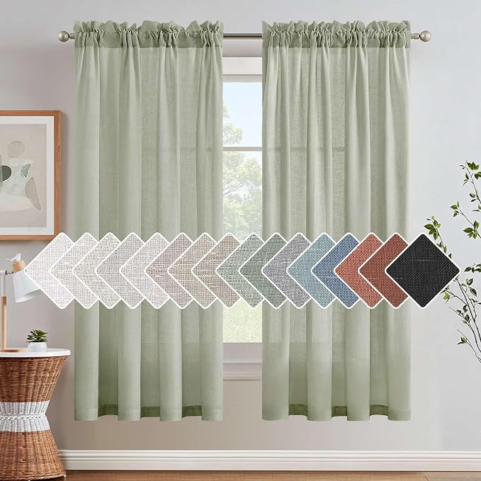 H.VERSAILTEX Linen Curtains Elegant Natural Linen Blended Curtains Energy Efficient Light Filtering/Rod Pocket Window Treatments Panels/Drapes for Living Room (Set of 2, Sage, 52 inch W X 72 inch L)