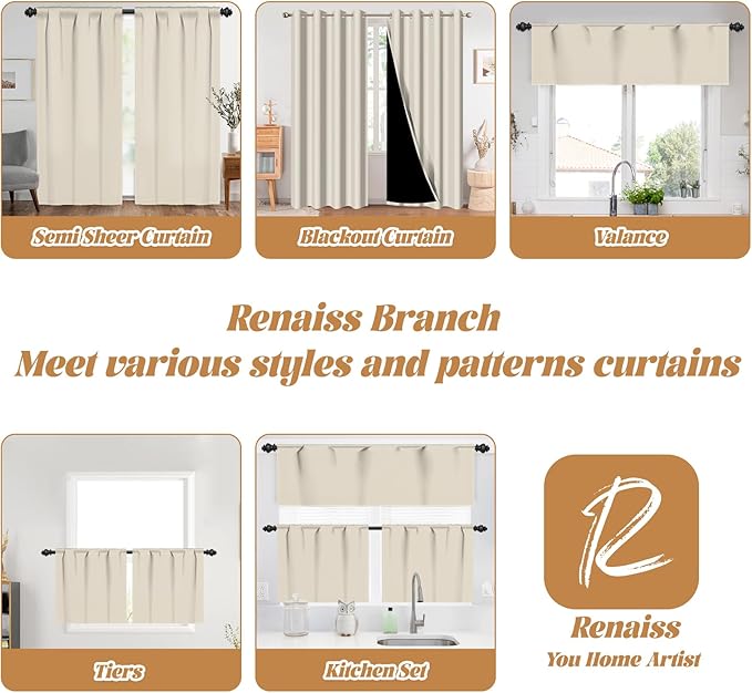 Renaiss 42 x 96 Inch Cream Nursery Bedroom Window Curtains Girls Baby Room Thermal Insulated Noise Reduction Light Filtering Curtains Linen Texture Rod Pocket Back Tab Spring Window Drape 2 Panels