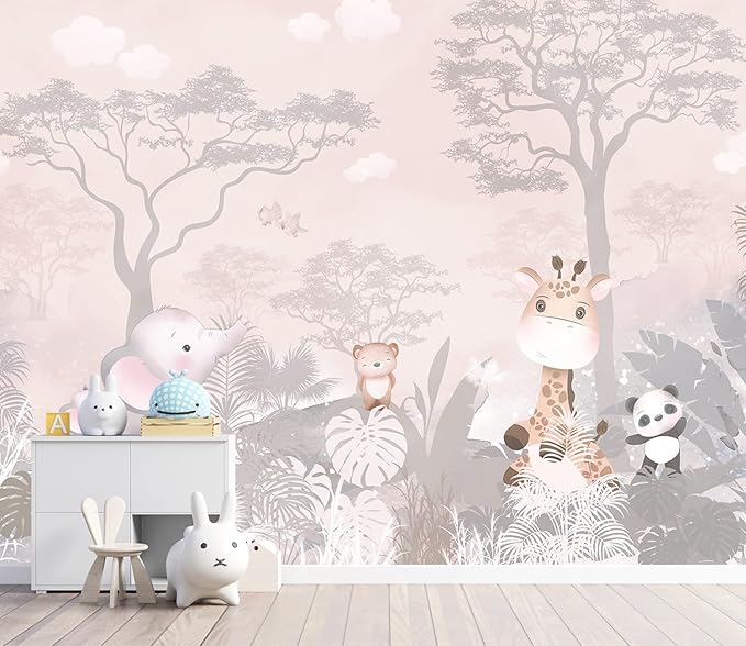 YQWDMX - Pink Safari Peel and Stick Wallpaper Jungle murals for Nursery ZY20 L