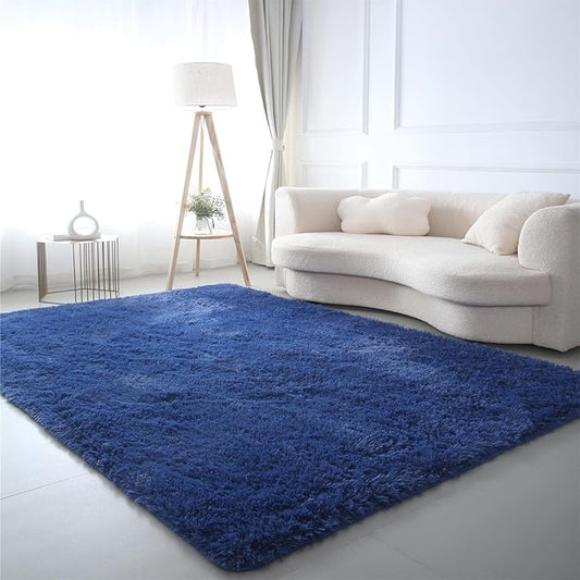 CAIYUECS Blue Area Rug for Living Room: Indoor Ultra Soft Shag Plush Rugs for Bedroom - Non-Skid Modern Nursery Faux Fur Rugs for Kids Room Home Decor (8x10 Feet, Navy Blue)