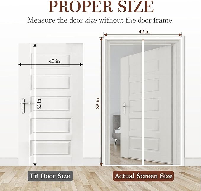 Yotache White Mesh Door Screen with Magnets Fit Doors 40" x 82", Screen Size 42" x 83" with Full Frame Hook&Loop Strip and Special Windproof Hasp Design