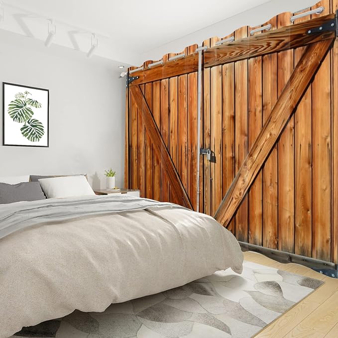 Russet Wooden Door Window Curtains Old Garage Door Curtains Rustic Barn Door Curtains Vintage Wood Planks American Rural Style Native Country Farmhouse Drape Treatments,42x96 inch,2 Panels