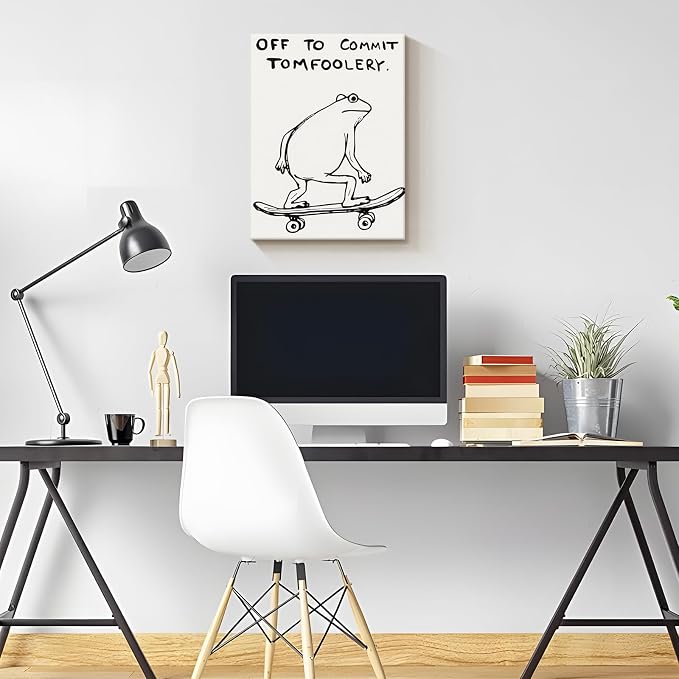 Funny Frog Wall Art Funky Skateboard Frog Prints for Wall Decor 16x24 Inch | Cool Posters, Unique Paintings for Kids Room, Minimalist Funny Animal Artwork - Teen Boy Walls
