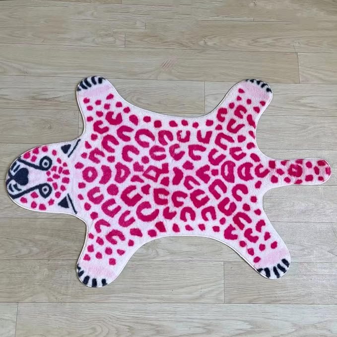Pink Leopard Print Faux Cowhide Cheetah Fur Skin Carpet Non-Slip Animal Printed Area Rug Throw Rugs Floor Carpet for Door Mat Bedrooms Room Decor (3.3x2.95Ft)